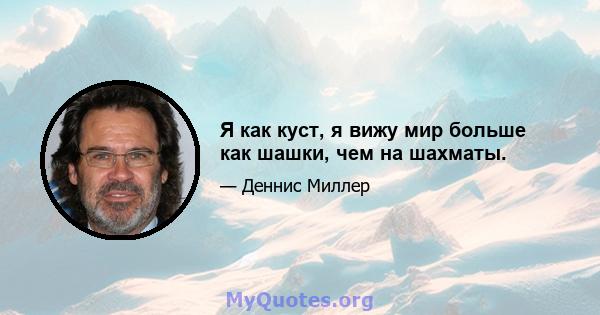 Я как куст, я вижу мир больше как шашки, чем на шахматы.