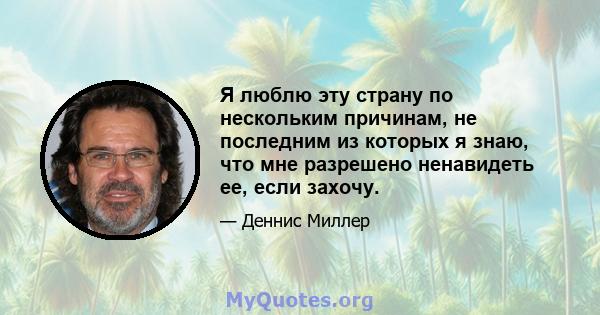 Я люблю эту страну по нескольким причинам, не последним из которых я знаю, что мне разрешено ненавидеть ее, если захочу.