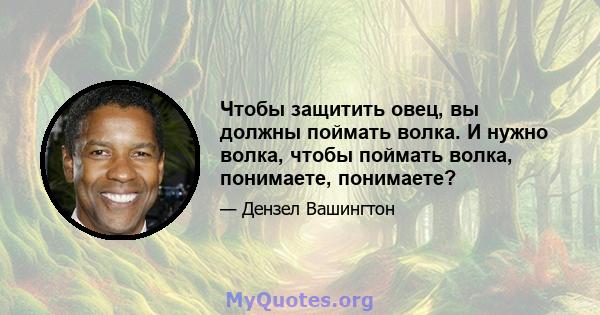 Чтобы защитить овец, вы должны поймать волка. И нужно волка, чтобы поймать волка, понимаете, понимаете?