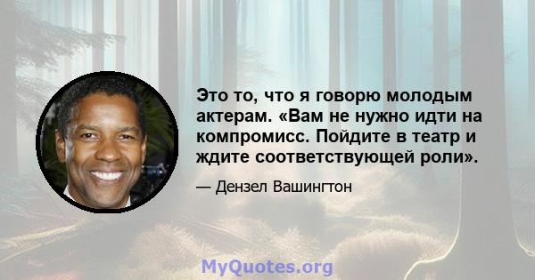 Это то, что я говорю молодым актерам. «Вам не нужно идти на компромисс. Пойдите в театр и ждите соответствующей роли».