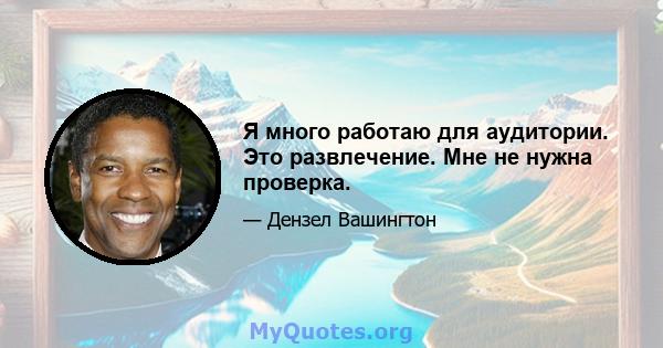 Я много работаю для аудитории. Это развлечение. Мне не нужна проверка.