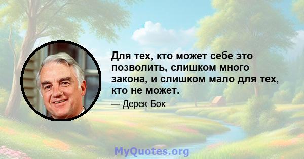 Для тех, кто может себе это позволить, слишком много закона, и слишком мало для тех, кто не может.