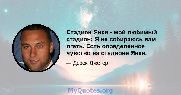 Стадион Янки - мой любимый стадион; Я не собираюсь вам лгать. Есть определенное чувство на стадионе Янки.