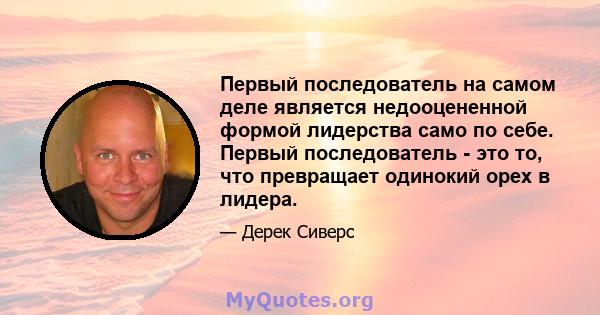 Первый последователь на самом деле является недооцененной формой лидерства само по себе. Первый последователь - это то, что превращает одинокий орех в лидера.