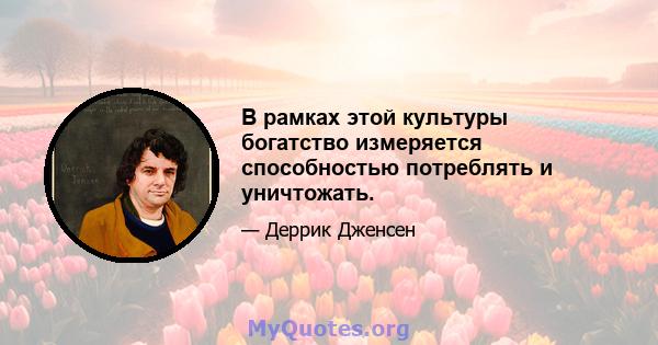 В рамках этой культуры богатство измеряется способностью потреблять и уничтожать.