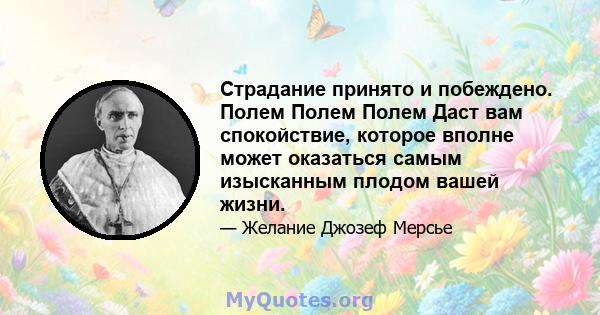 Страдание принято и побеждено. Полем Полем Полем Даст вам спокойствие, которое вполне может оказаться самым изысканным плодом вашей жизни.