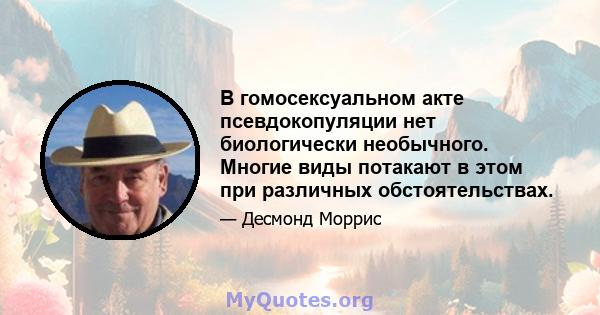 В гомосексуальном акте псевдокопуляции нет биологически необычного. Многие виды потакают в этом при различных обстоятельствах.