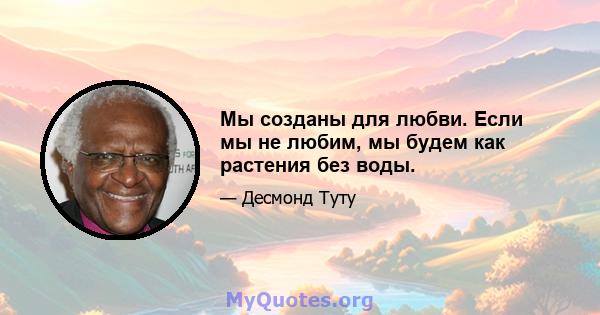 Мы созданы для любви. Если мы не любим, мы будем как растения без воды.