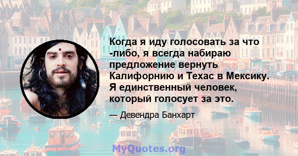 Когда я иду голосовать за что -либо, я всегда набираю предложение вернуть Калифорнию и Техас в Мексику. Я единственный человек, который голосует за это.