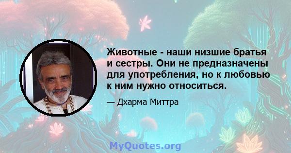 Животные - наши низшие братья и сестры. Они не предназначены для употребления, но к любовью к ним нужно относиться.