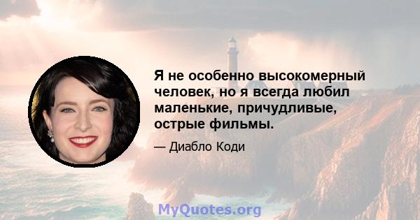 Я не особенно высокомерный человек, но я всегда любил маленькие, причудливые, острые фильмы.