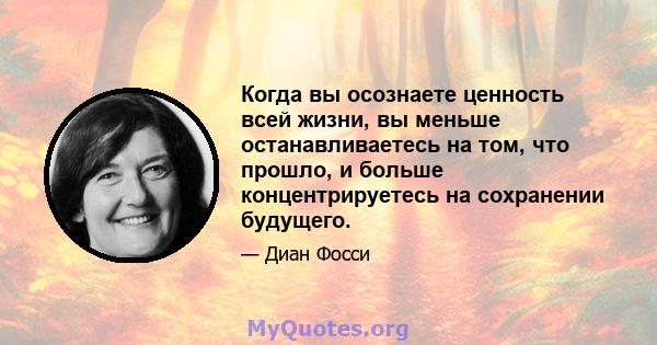 Когда вы осознаете ценность всей жизни, вы меньше останавливаетесь на том, что прошло, и больше концентрируетесь на сохранении будущего.