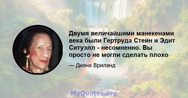 Двумя величайшими манекенами века были Гертруда Стейн и Эдит Ситуэлл - несомненно. Вы просто не могли сделать плохо