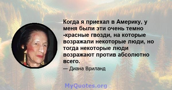 Когда я приехал в Америку, у меня были эти очень темно -красные гвозди, на которые возражали некоторые люди, но тогда некоторые люди возражают против абсолютно всего.