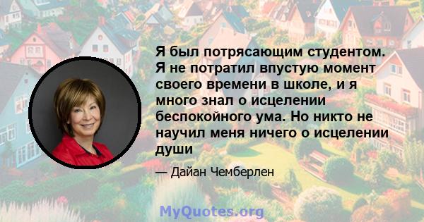 Я был потрясающим студентом. Я не потратил впустую момент своего времени в школе, и я много знал о исцелении беспокойного ума. Но никто не научил меня ничего о исцелении души