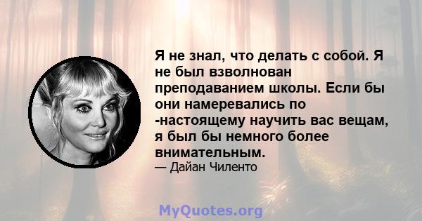 Я не знал, что делать с собой. Я не был взволнован преподаванием школы. Если бы они намеревались по -настоящему научить вас вещам, я был бы немного более внимательным.