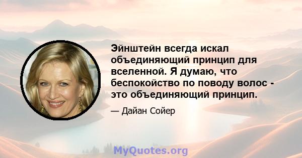 Эйнштейн всегда искал объединяющий принцип для вселенной. Я думаю, что беспокойство по поводу волос - это объединяющий принцип.