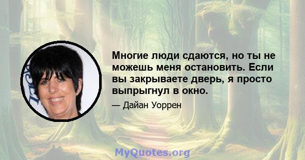 Многие люди сдаются, но ты не можешь меня остановить. Если вы закрываете дверь, я просто выпрыгнул в окно.