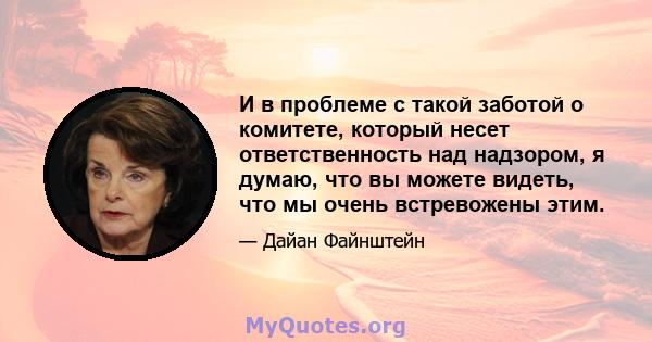 И в проблеме с такой заботой о комитете, который несет ответственность над надзором, я думаю, что вы можете видеть, что мы очень встревожены этим.