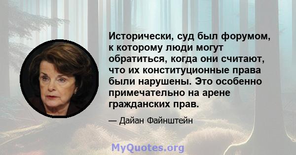 Исторически, суд был форумом, к которому люди могут обратиться, когда они считают, что их конституционные права были нарушены. Это особенно примечательно на арене гражданских прав.