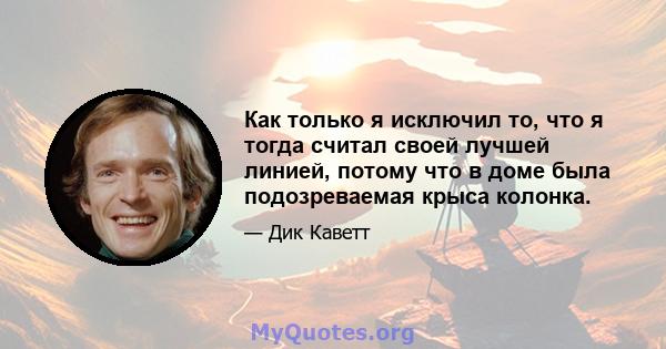 Как только я исключил то, что я тогда считал своей лучшей линией, потому что в доме была подозреваемая крыса колонка.