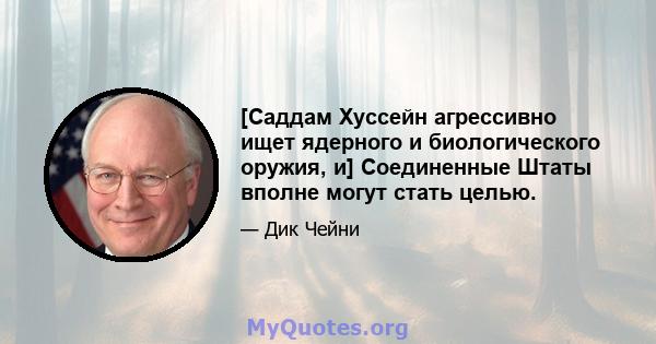 [Саддам Хуссейн агрессивно ищет ядерного и биологического оружия, и] Соединенные Штаты вполне могут стать целью.