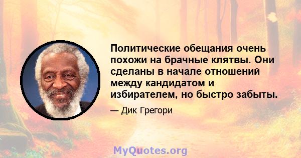 Политические обещания очень похожи на брачные клятвы. Они сделаны в начале отношений между кандидатом и избирателем, но быстро забыты.