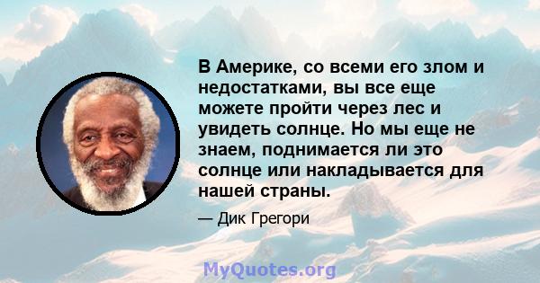 В Америке, со всеми его злом и недостатками, вы все еще можете пройти через лес и увидеть солнце. Но мы еще не знаем, поднимается ли это солнце или накладывается для нашей страны.