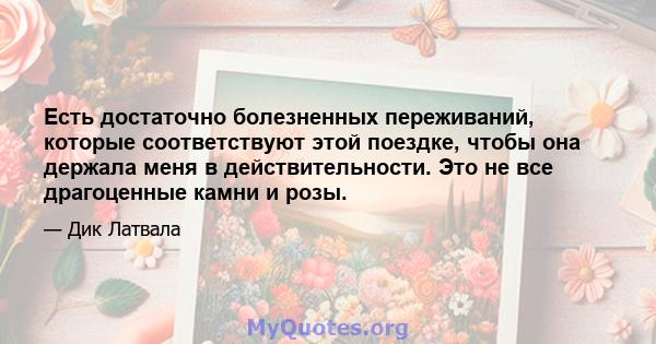 Есть достаточно болезненных переживаний, которые соответствуют этой поездке, чтобы она держала меня в действительности. Это не все драгоценные камни и розы.