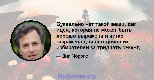 Буквально нет такой вещи, как идея, которая не может быть хорошо выражена и четко выражена для сегодняшних избирателей за тридцать секунд.