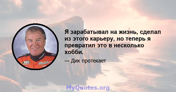 Я зарабатывал на жизнь, сделал из этого карьеру, но теперь я превратил это в несколько хобби.