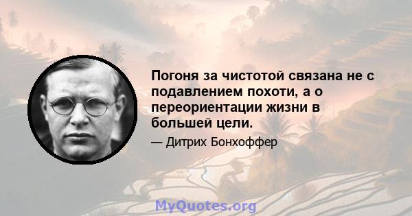 Погоня за чистотой связана не с подавлением похоти, а о переориентации жизни в большей цели.