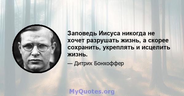 Заповедь Иисуса никогда не хочет разрушать жизнь, а скорее сохранить, укреплять и исцелить жизнь.