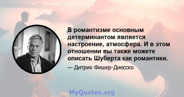 В романтизме основным детерминантом является настроение, атмосфера. И в этом отношении вы также можете описать Шуберта как романтики.