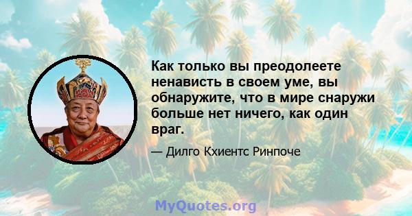 Как только вы преодолеете ненависть в своем уме, вы обнаружите, что в мире снаружи больше нет ничего, как один враг.