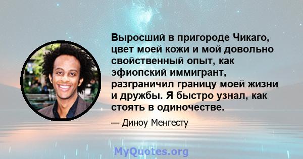 Выросший в пригороде Чикаго, цвет моей кожи и мой довольно свойственный опыт, как эфиопский иммигрант, разграничил границу моей жизни и дружбы. Я быстро узнал, как стоять в одиночестве.