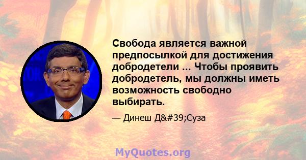 Свобода является важной предпосылкой для достижения добродетели ... Чтобы проявить добродетель, мы должны иметь возможность свободно выбирать.