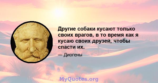 Другие собаки кусают только своих врагов, в то время как я кусаю своих друзей, чтобы спасти их.