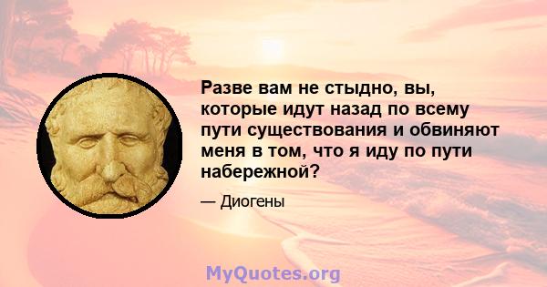 Разве вам не стыдно, вы, которые идут назад по всему пути существования и обвиняют меня в том, что я иду по пути набережной?