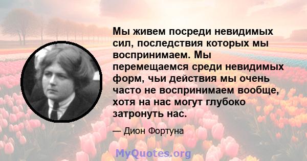 Мы живем посреди невидимых сил, последствия которых мы воспринимаем. Мы перемещаемся среди невидимых форм, чьи действия мы очень часто не воспринимаем вообще, хотя на нас могут глубоко затронуть нас.