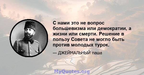 С нами это не вопрос большевизма или демократии, а жизни или смерти. Решение в пользу Совета не могло быть против молодых турок.