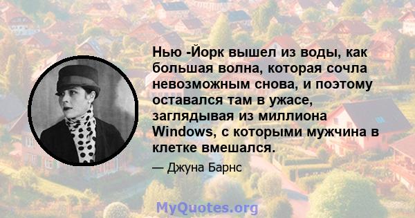 Нью -Йорк вышел из воды, как большая волна, которая сочла невозможным снова, и поэтому оставался там в ужасе, заглядывая из миллиона Windows, с которыми мужчина в клетке вмешался.