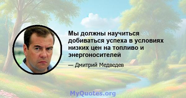 Мы должны научиться добиваться успеха в условиях низких цен на топливо и энергоносителей