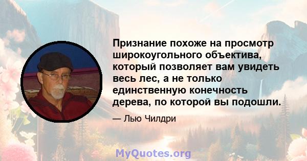 Признание похоже на просмотр широкоугольного объектива, который позволяет вам увидеть весь лес, а не только единственную конечность дерева, по которой вы подошли.