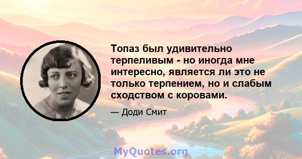 Топаз был удивительно терпеливым - но иногда мне интересно, является ли это не только терпением, но и слабым сходством с коровами.