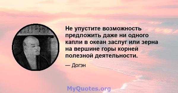 Не упустите возможность предложить даже ни одного капли в океан заслуг или зерна на вершине горы корней полезной деятельности.