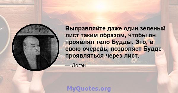 Выправляйте даже один зеленый лист таким образом, чтобы он проявлял тело Будды. Это, в свою очередь, позволяет Будде проявляться через лист.