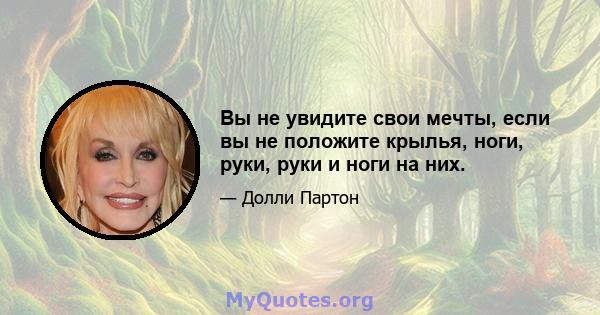 Вы не увидите свои мечты, если вы не положите крылья, ноги, руки, руки и ноги на них.