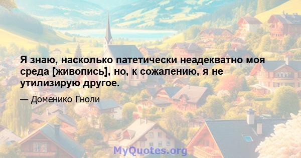 Я знаю, насколько патетически неадекватно моя среда [живопись], но, к сожалению, я не утилизирую другое.