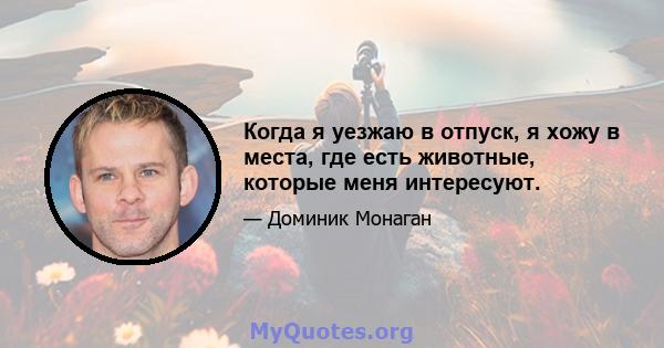 Когда я уезжаю в отпуск, я хожу в места, где есть животные, которые меня интересуют.